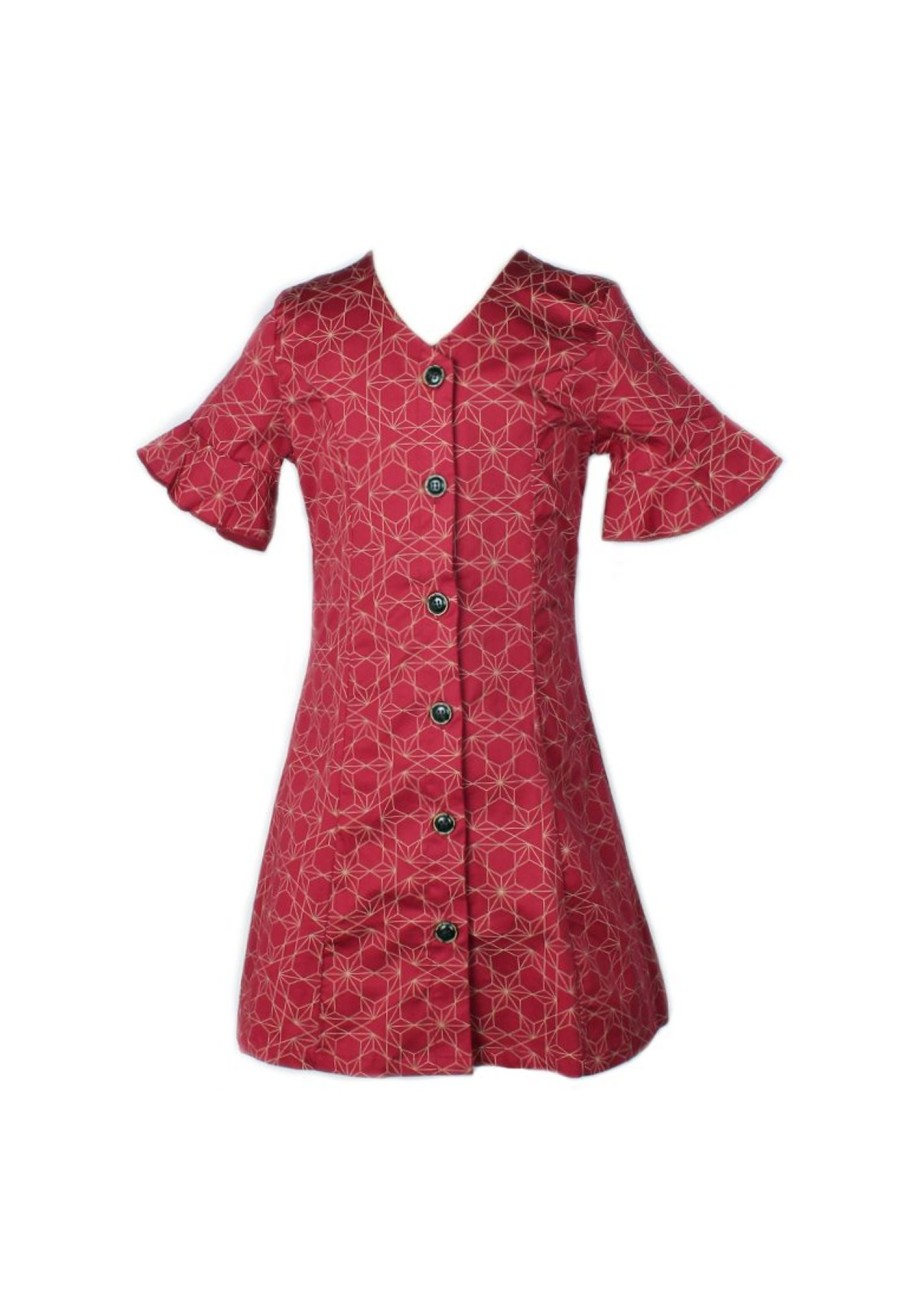 Matching Sets moleyapparels | Ohayo Star Print-Button Down Dress Red (Girl'S Dress)