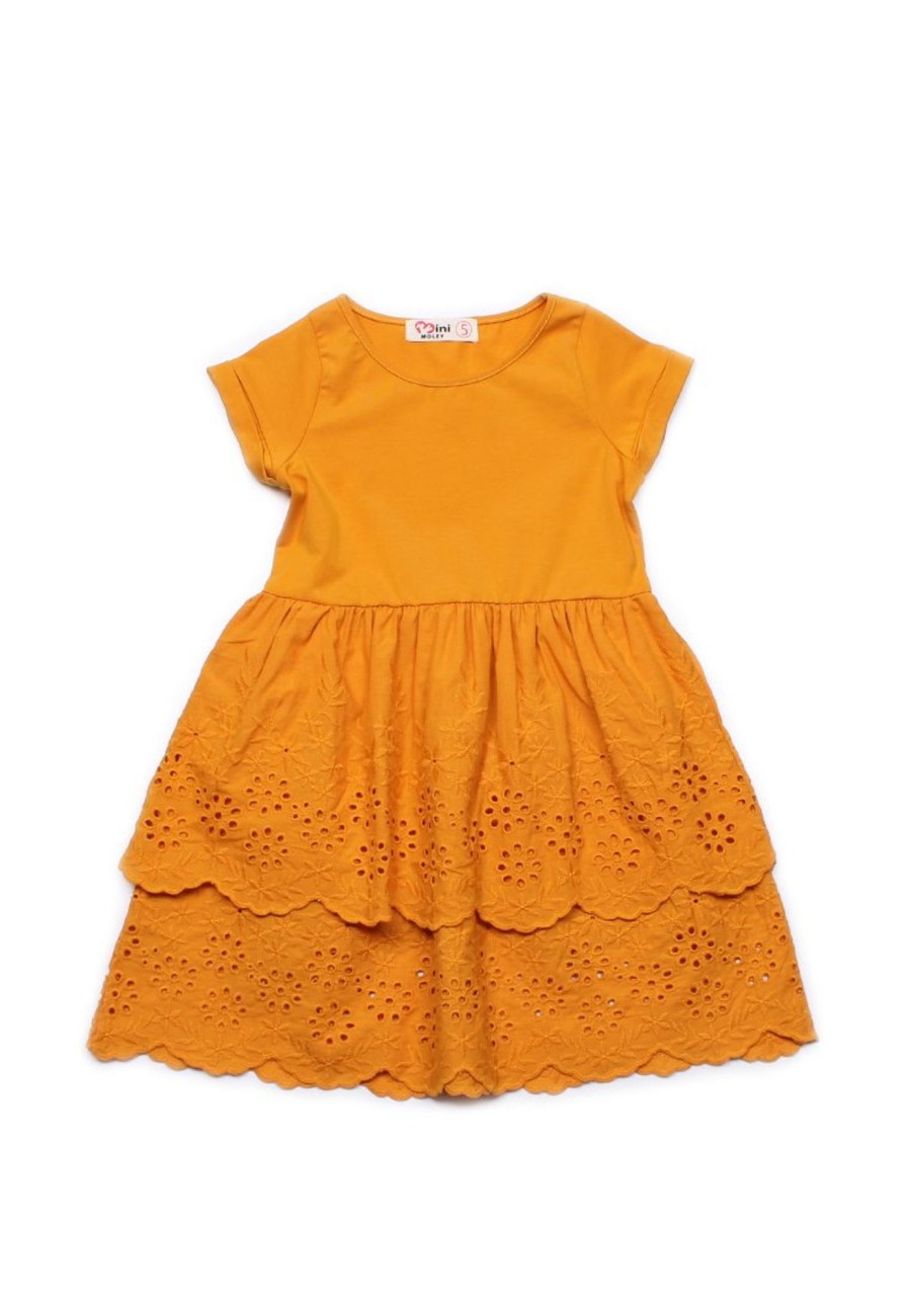 Girls moleyapparels | Eyelet Layered Premium Dress Yellow (Girl'S Dress)