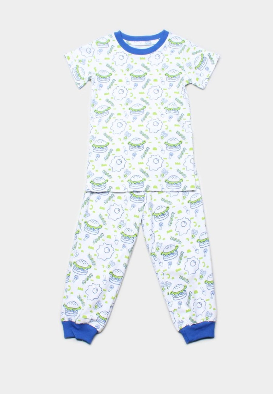 Kids Pyjamas moleyapparels | Burger Print Pyjamas Set White/Blue (Kids' Pyjamas)