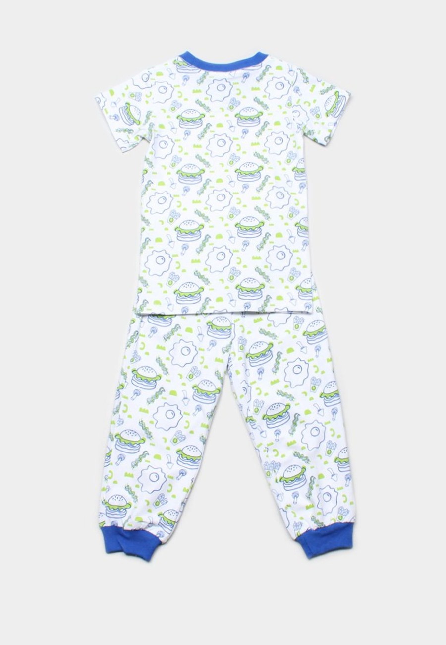 Kids Pyjamas moleyapparels | Burger Print Pyjamas Set White/Blue (Kids' Pyjamas)