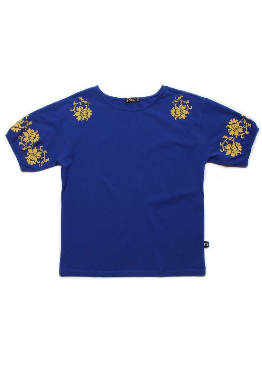 Ladies moleyapparels | Digital Floral Embroidery Blouse Blue (Ladies' Top)