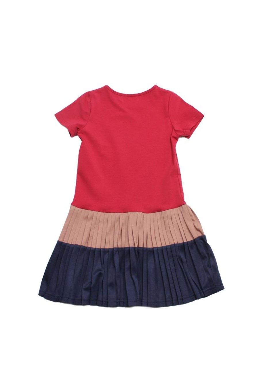 Matching Sets moleyapparels | Colour Block Tiered Pleated Girl'S Dress Red