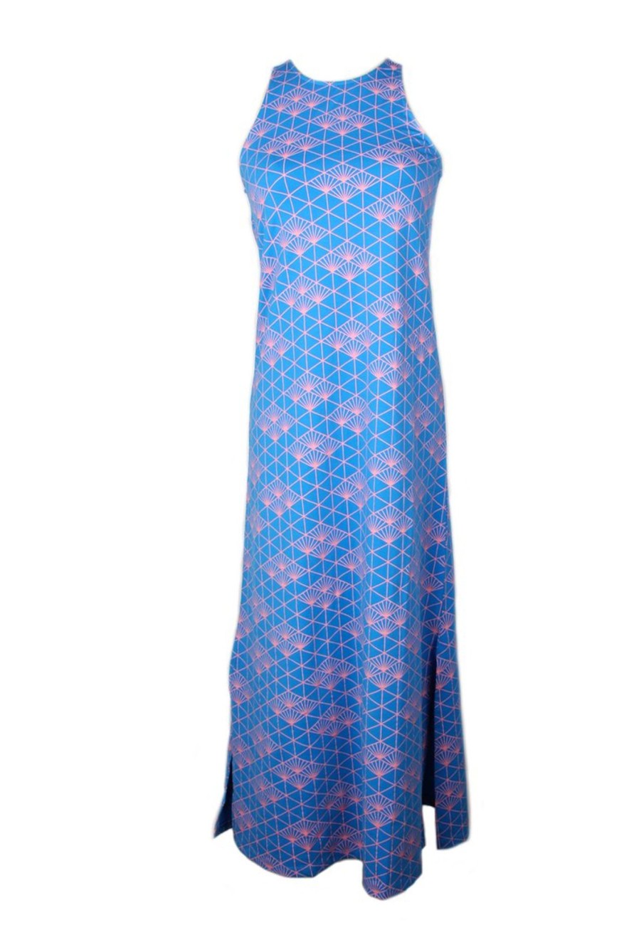 Matching Sets moleyapparels | Japanese Sunray Print Maxi Dress Blue (Ladies' Dress)