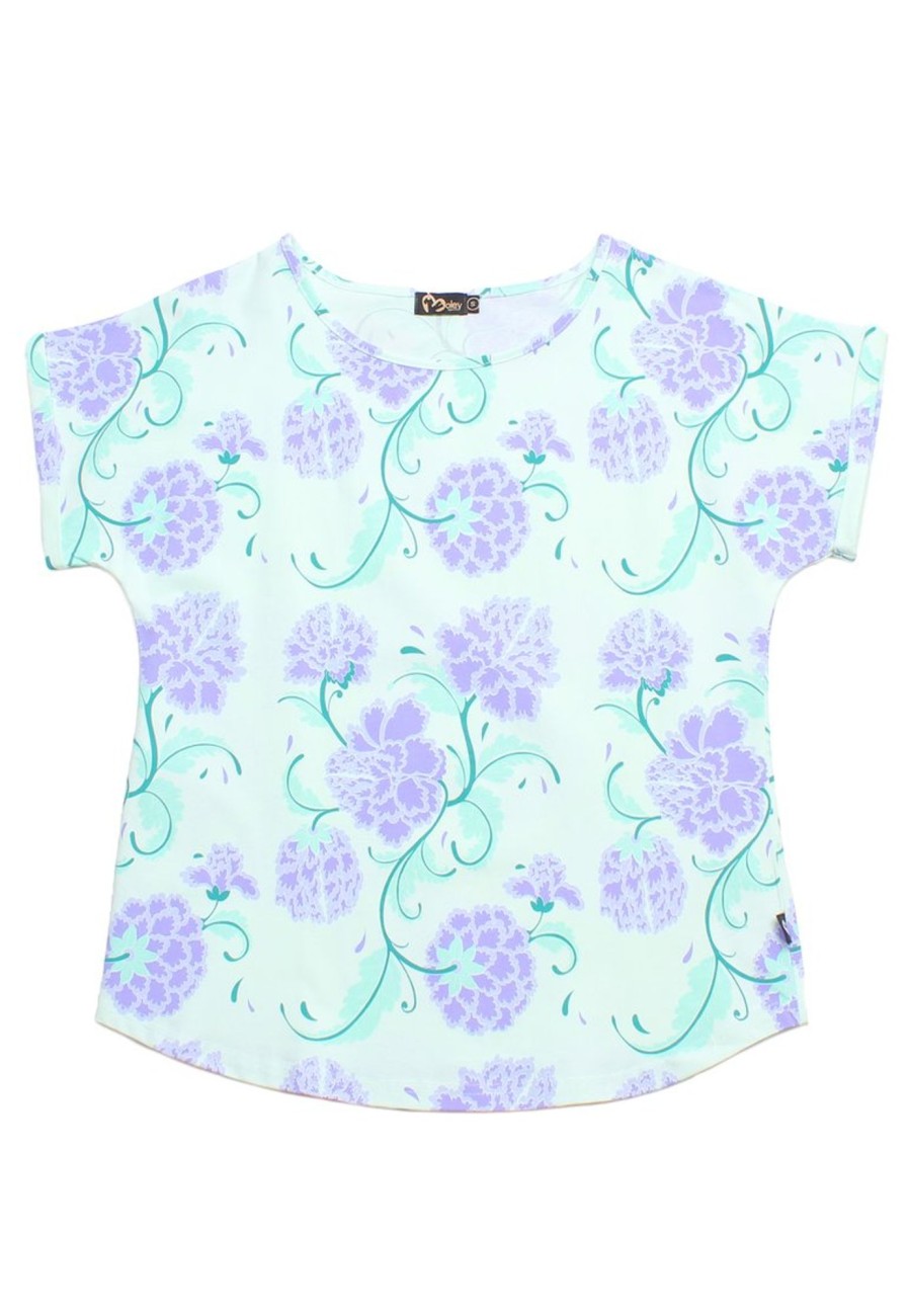 Matching Sets moleyapparels | Peony Floral Print Ladies' Blouse Cyan