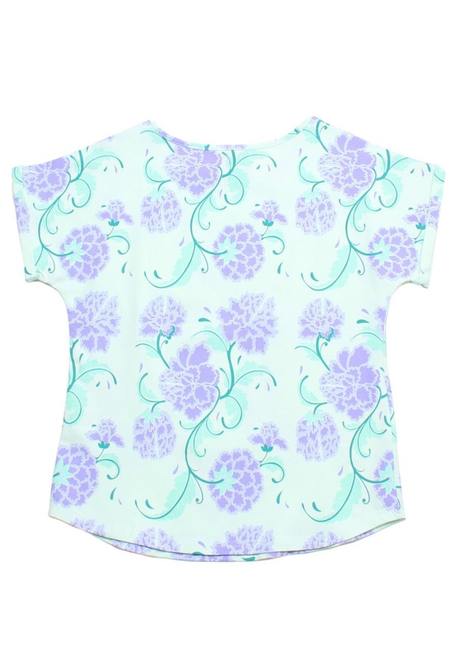 Matching Sets moleyapparels | Peony Floral Print Ladies' Blouse Cyan