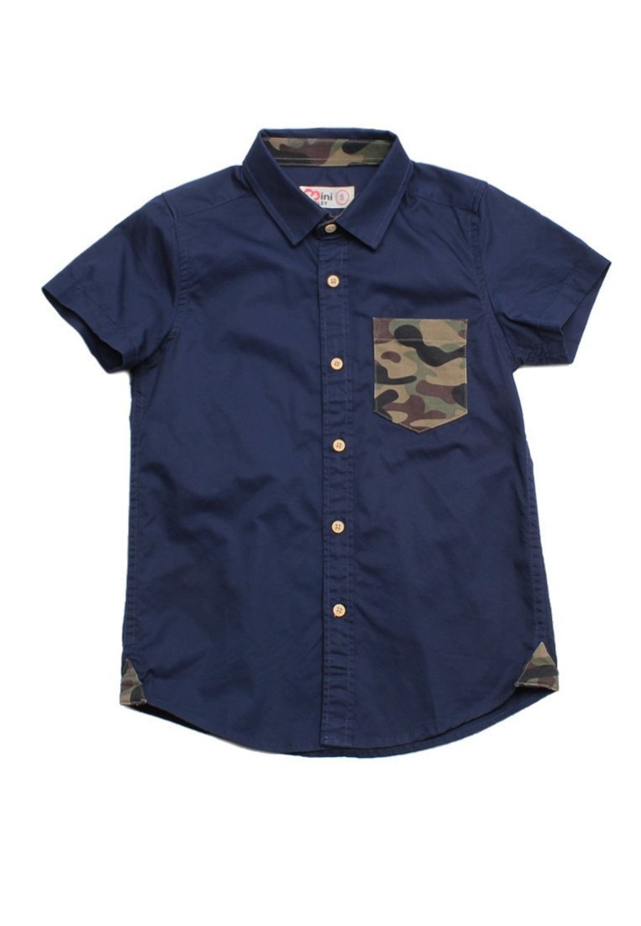 Matching Sets moleyapparels | Camo Detailed Premium Short Sleeve Shirt Navy (Boy'S Shirt)