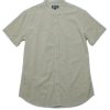 Men moleyapparels | Linen Premium Mandarin Collar Short Sleeve Shirt Green (Men'S Shirt)