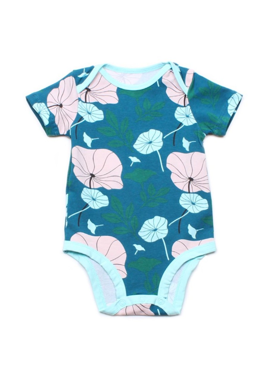 Matching Sets moleyapparels | Lotus Foliage Print Romper Turquoise (Baby Romper)