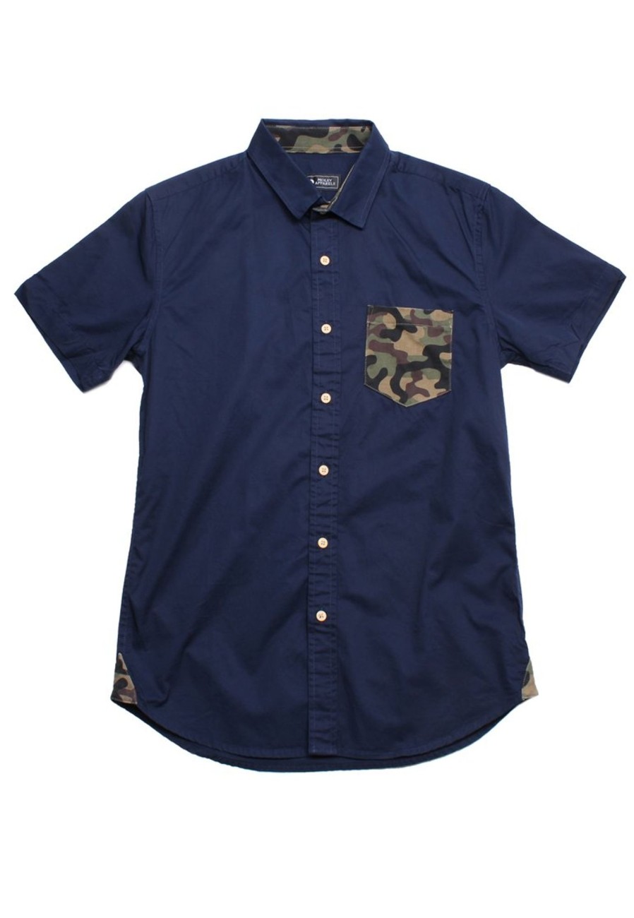 Matching Sets moleyapparels | Camo Detailed Premium Short Sleeve Shirt Navy (Men'S Shirt)