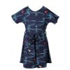 Matching Sets moleyapparels | Fish Print Flare Dress Navy (Girl'S Dress)