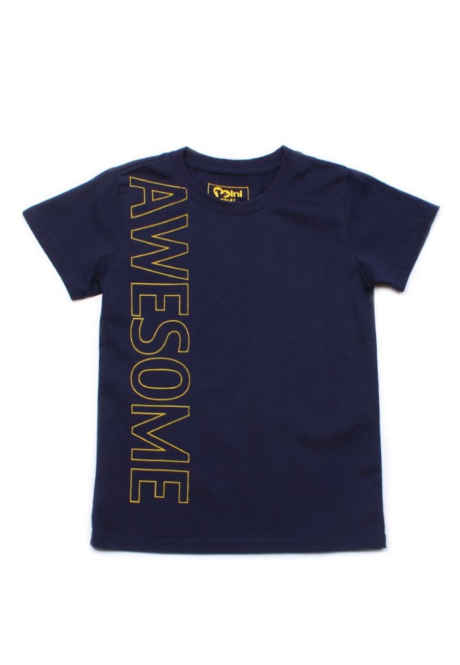 Boys moleyapparels | Vertical Awesome T-Shirt Navy (Boy'S T-Shirt)