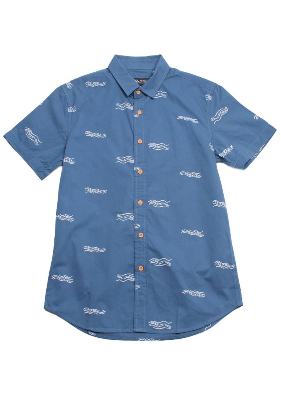 Men moleyapparels | Wave Print Short Sleeve Shirt Blue (Men'S Shirt)