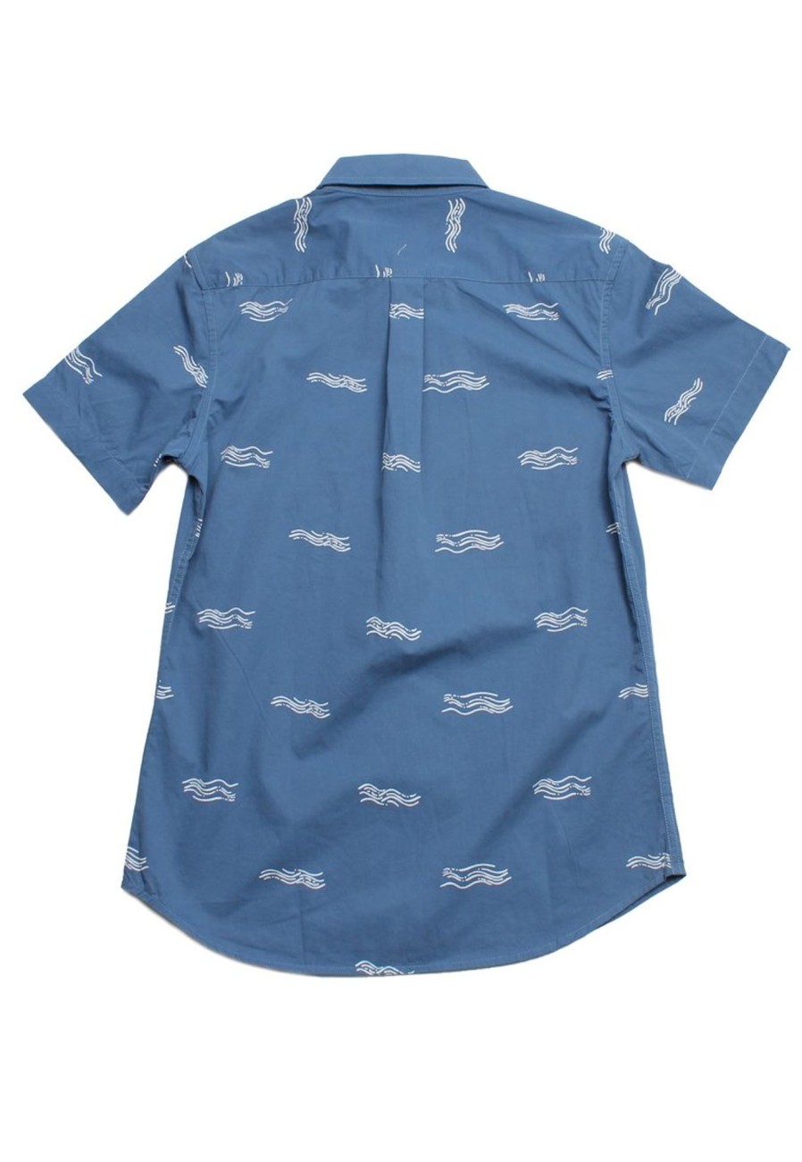 Men moleyapparels | Wave Print Short Sleeve Shirt Blue (Men'S Shirt)