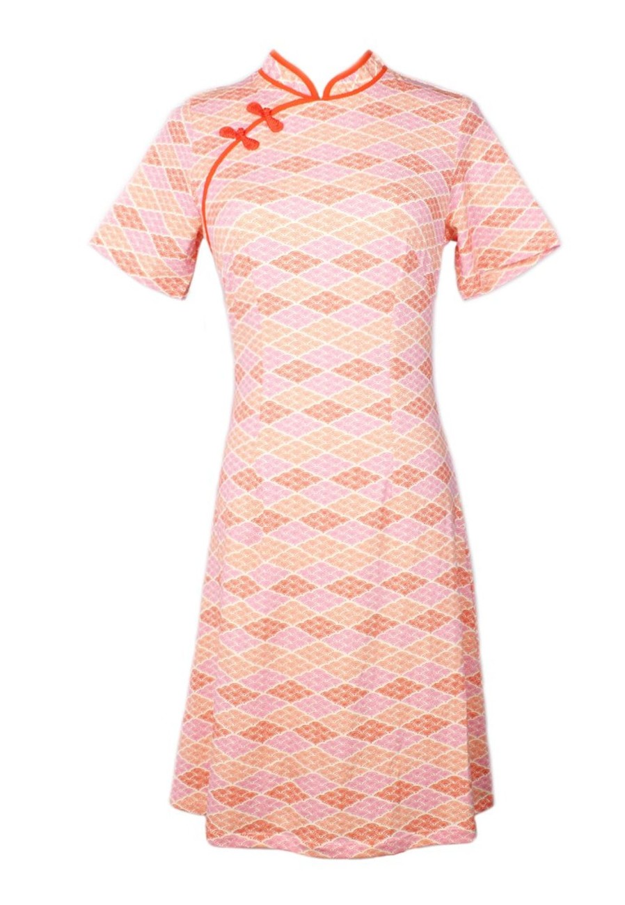 Matching Sets moleyapparels | Classic Motif Print Cheongsam Inspired Dress Pink (Ladies' Dress)