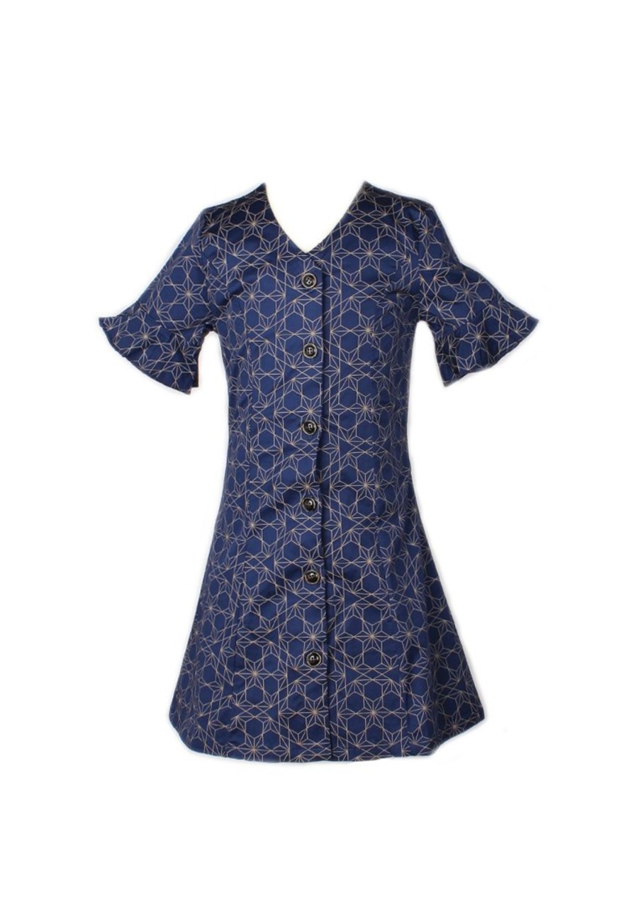 Matching Sets moleyapparels | Ohayo Star Print-Button Down Dress Blue (Girl'S Dress)