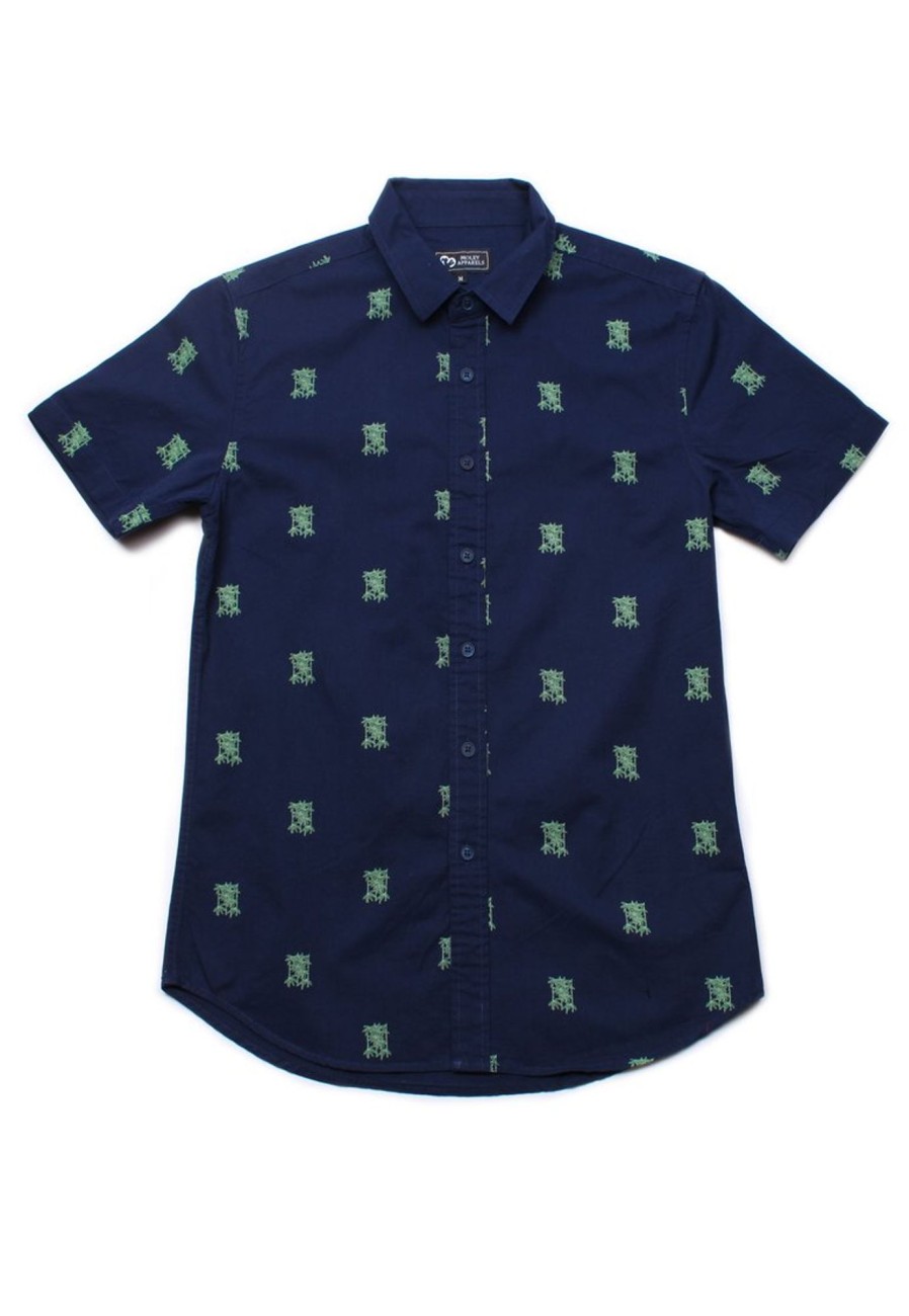 Matching Sets moleyapparels | Bamboo Print Short Sleeve Shirt Navy (Men'S Shirt)