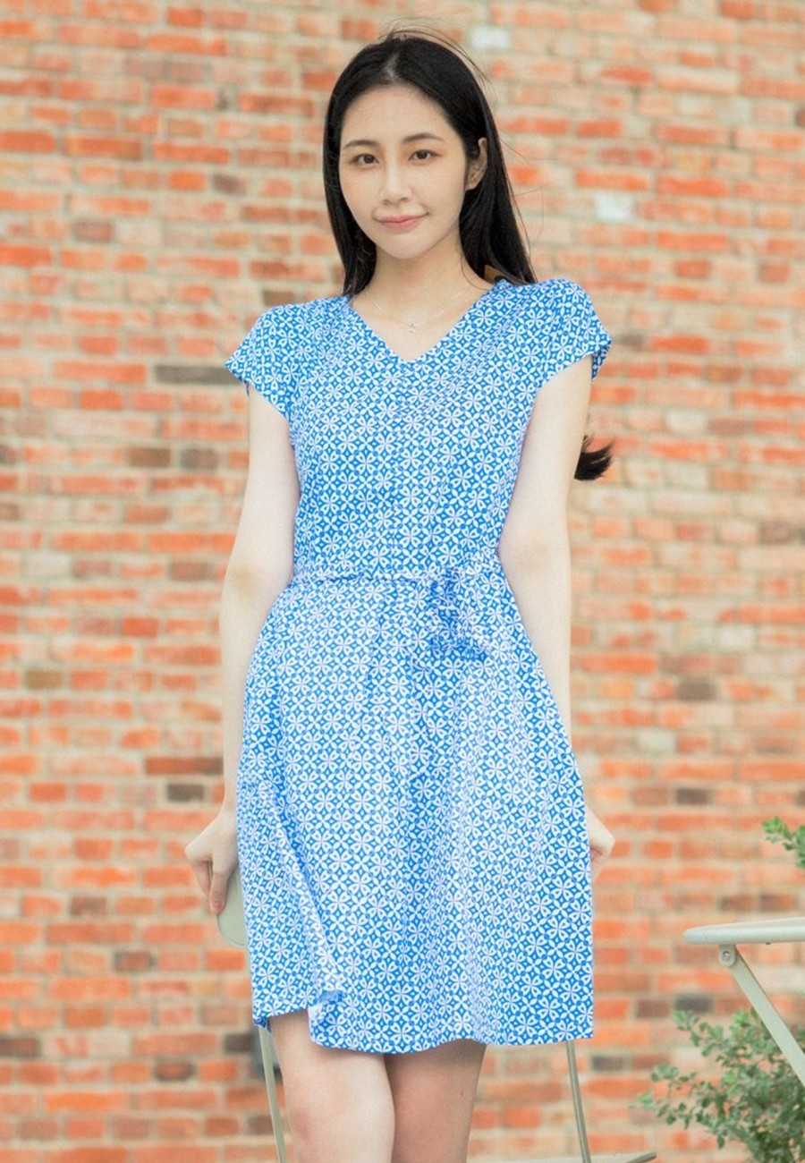 Ladies moleyapparels | Batik Florets Print Flare Dress Blue (Ladies' Dress)