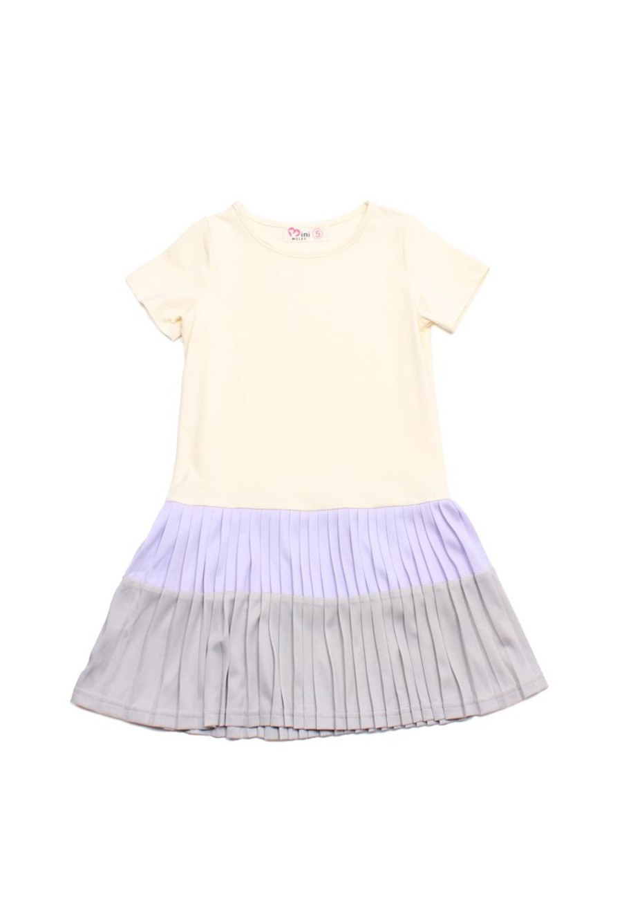 Matching Sets moleyapparels | Colour Block Tiered Pleated Girl'S Dress Cream