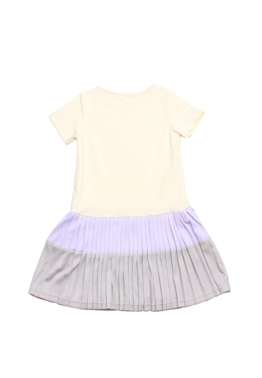 Matching Sets moleyapparels | Colour Block Tiered Pleated Girl'S Dress Cream