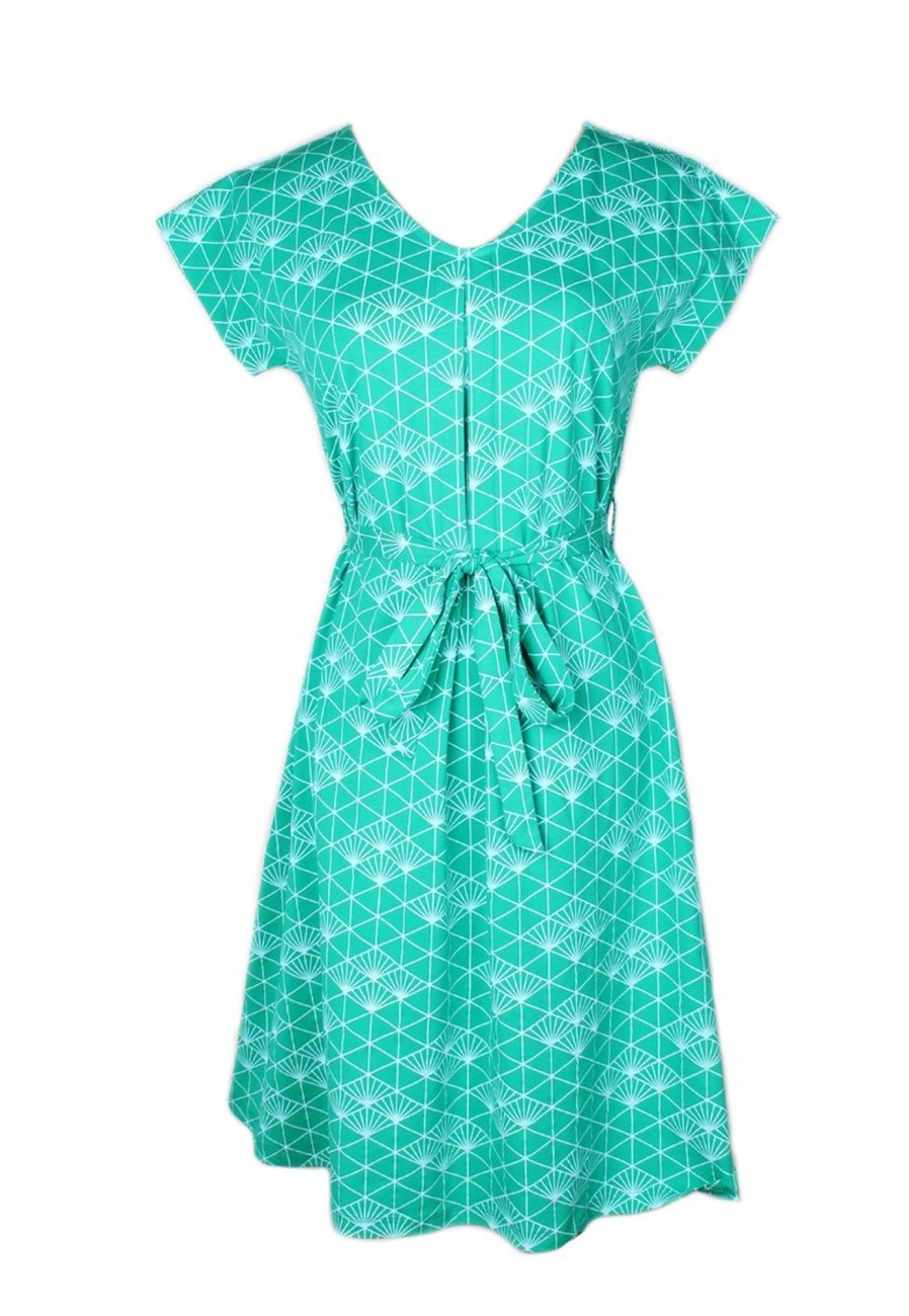 Matching Sets moleyapparels | Japanese Sunray Print Flare Dress Green (Ladies' Dress)