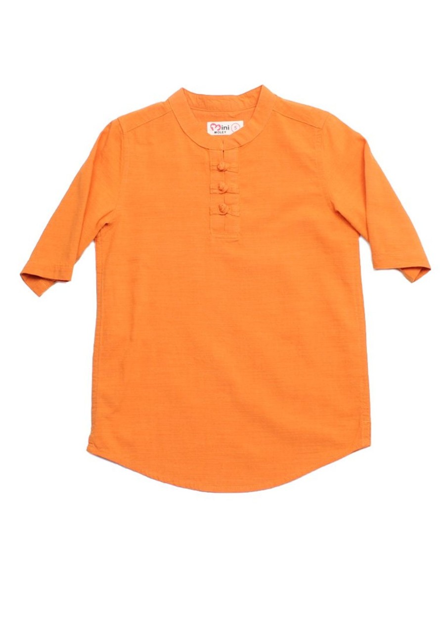 Matching Sets moleyapparels | Oriental Styled 3/4 Sleeve Boy'S Shirt Orange