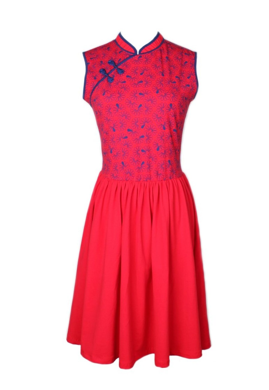 Ladies moleyapparels | Floral Patterned Print Cheongsam Inspired Dress Red (Ladies' Dress)