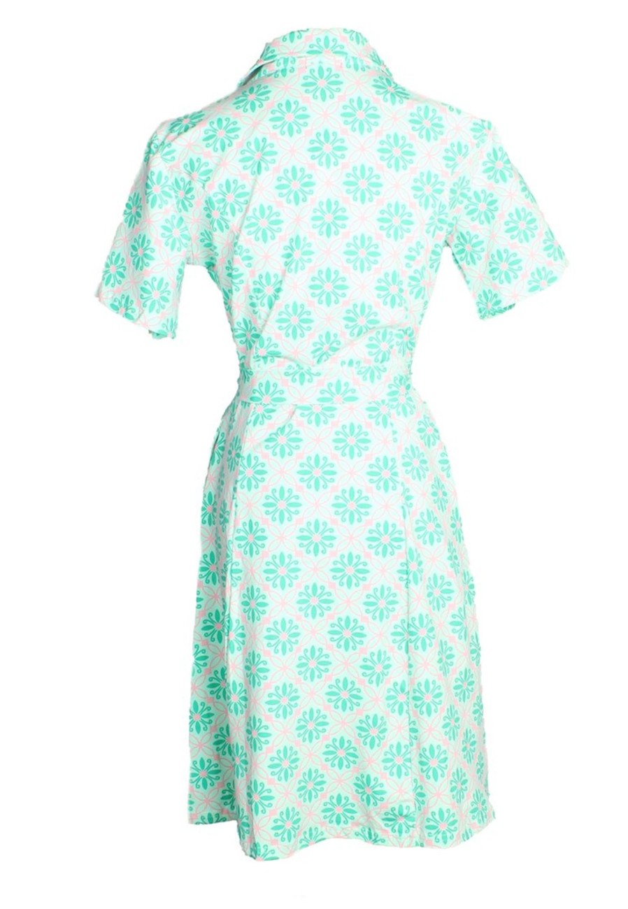 Matching Sets moleyapparels | Peranakan Inspired Print Button Down Dress Green (Ladies' Dress)