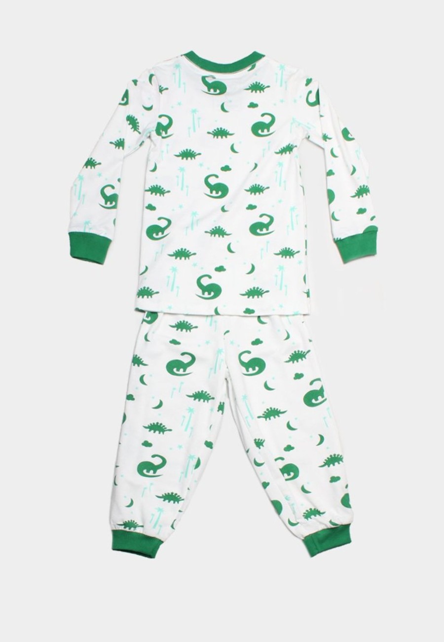 Matching Sets moleyapparels | Dino Print Pyjamas Set White/Green (Kids' Pyjamas)