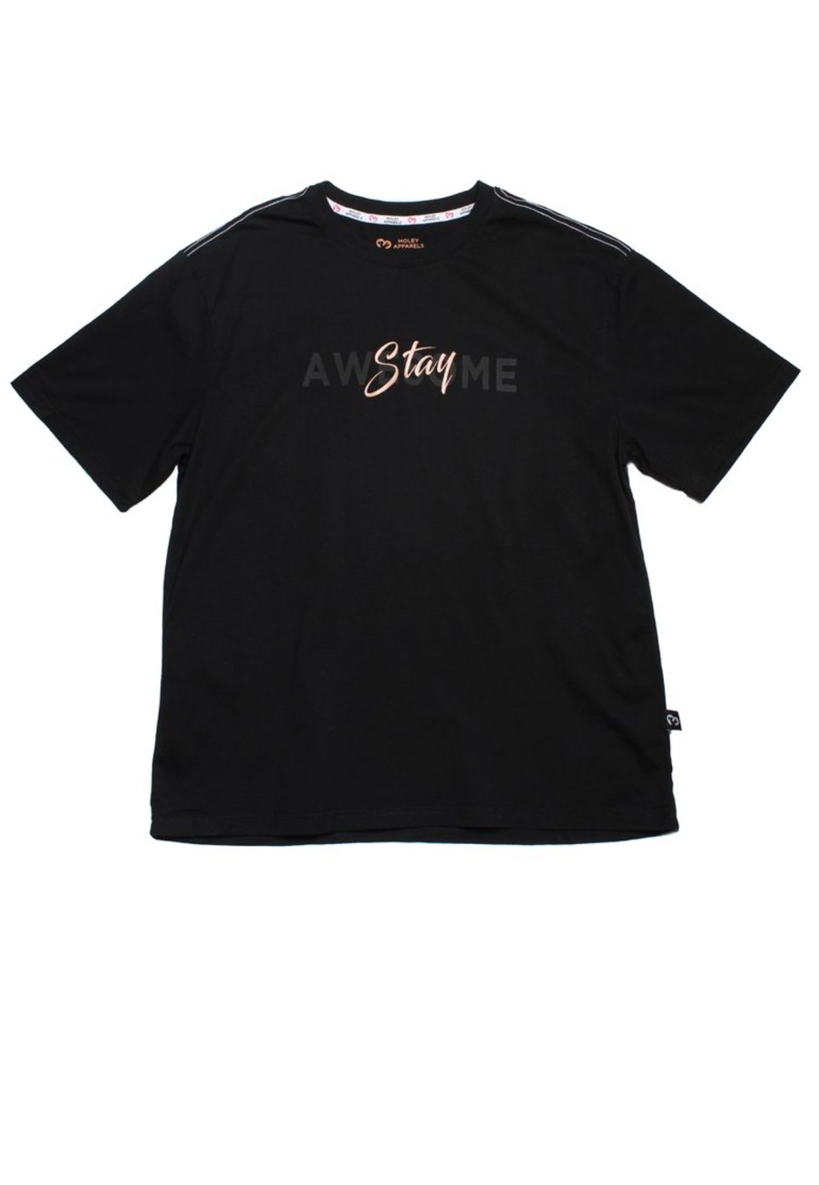 Men moleyapparels | Stay Awesome Premium Oversized T-Shirt Black (Men'S T-Shirt)