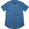 Men moleyapparels | Feather Print Short Sleeve Shirt Blue (Men'S Shirt)