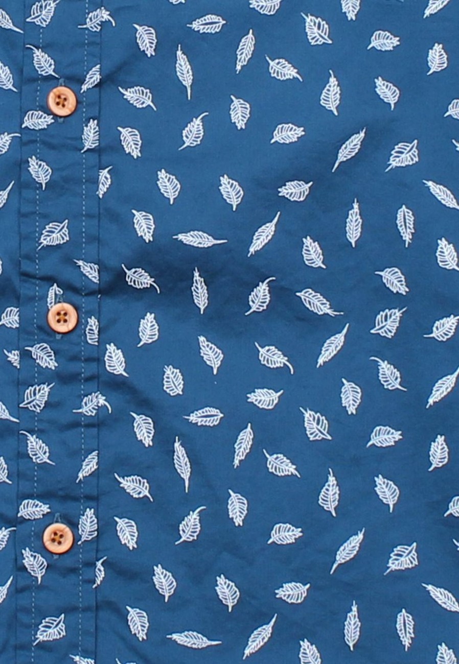 Men moleyapparels | Feather Print Short Sleeve Shirt Blue (Men'S Shirt)