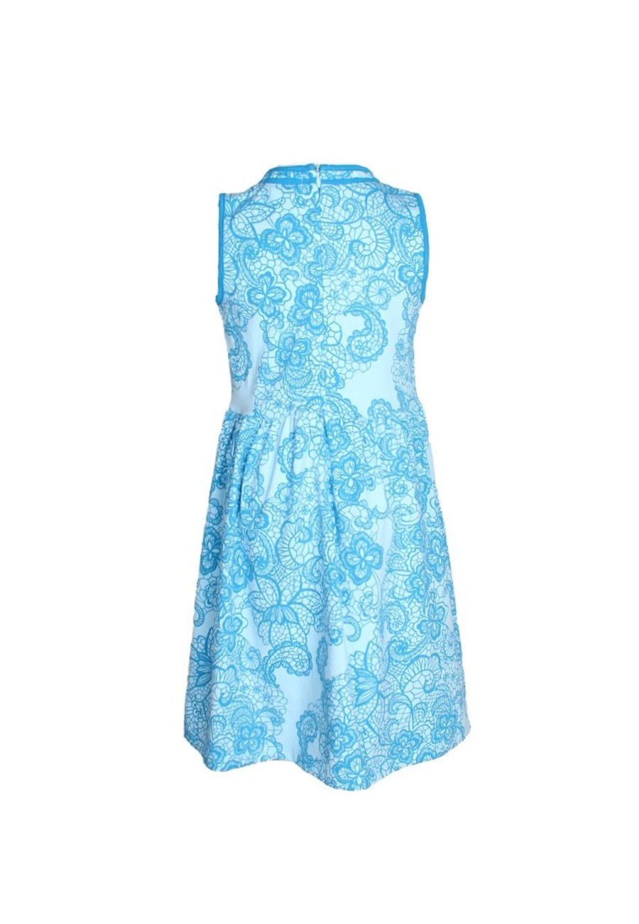 Matching Sets moleyapparels | Lace Print Cheongsam Inspired Girl'S Dress Blue