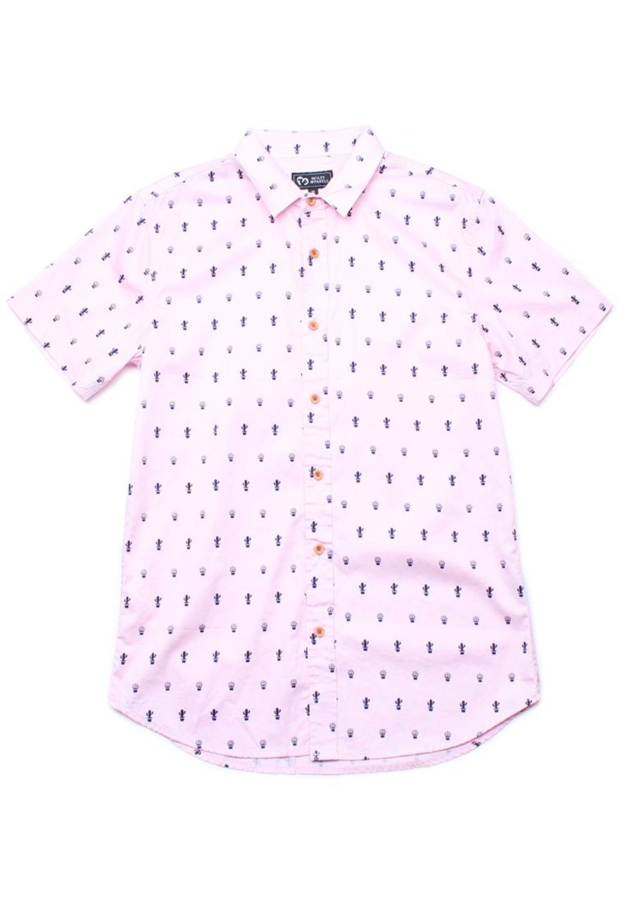 Men moleyapparels | Cactus Print Short Sleeve Shirt Pink (Men'S Shirt)