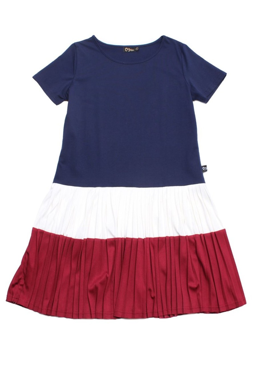 Matching Sets moleyapparels | Colour Block Tiered Ladies Pleated Ladies Dress Navy