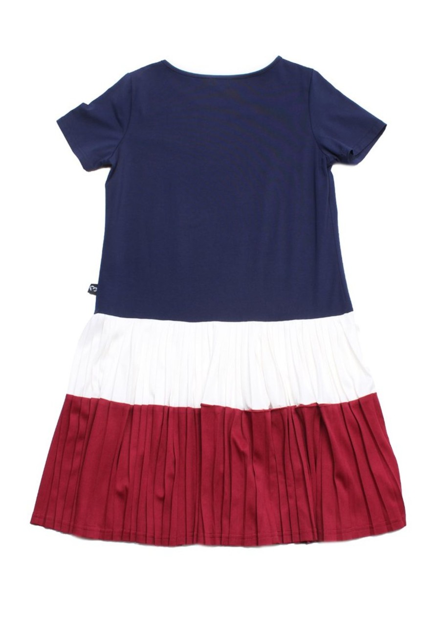 Matching Sets moleyapparels | Colour Block Tiered Ladies Pleated Ladies Dress Navy