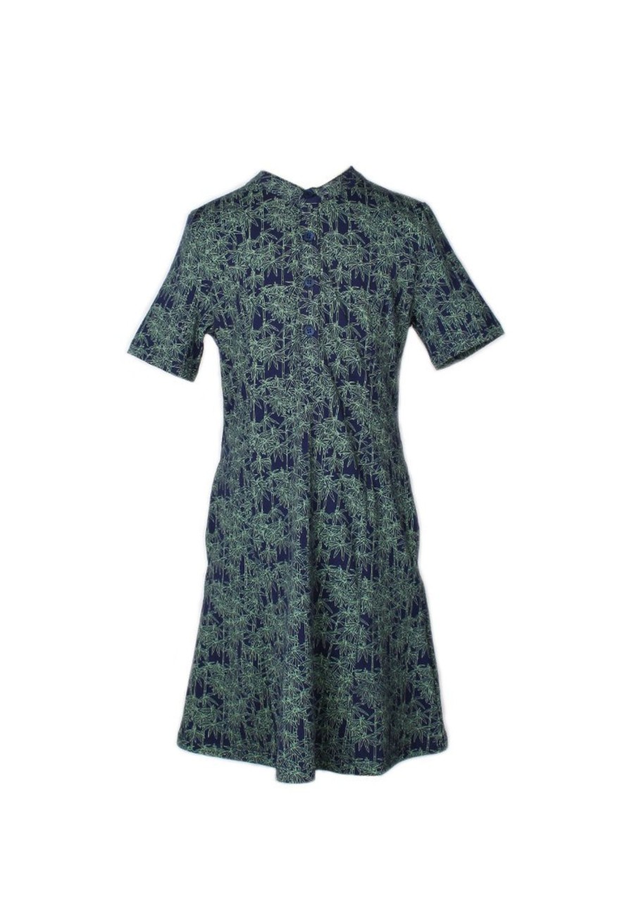 Matching Sets moleyapparels | Bamboo Print Half-Button Down Dress Navy (Girl'S Dress)