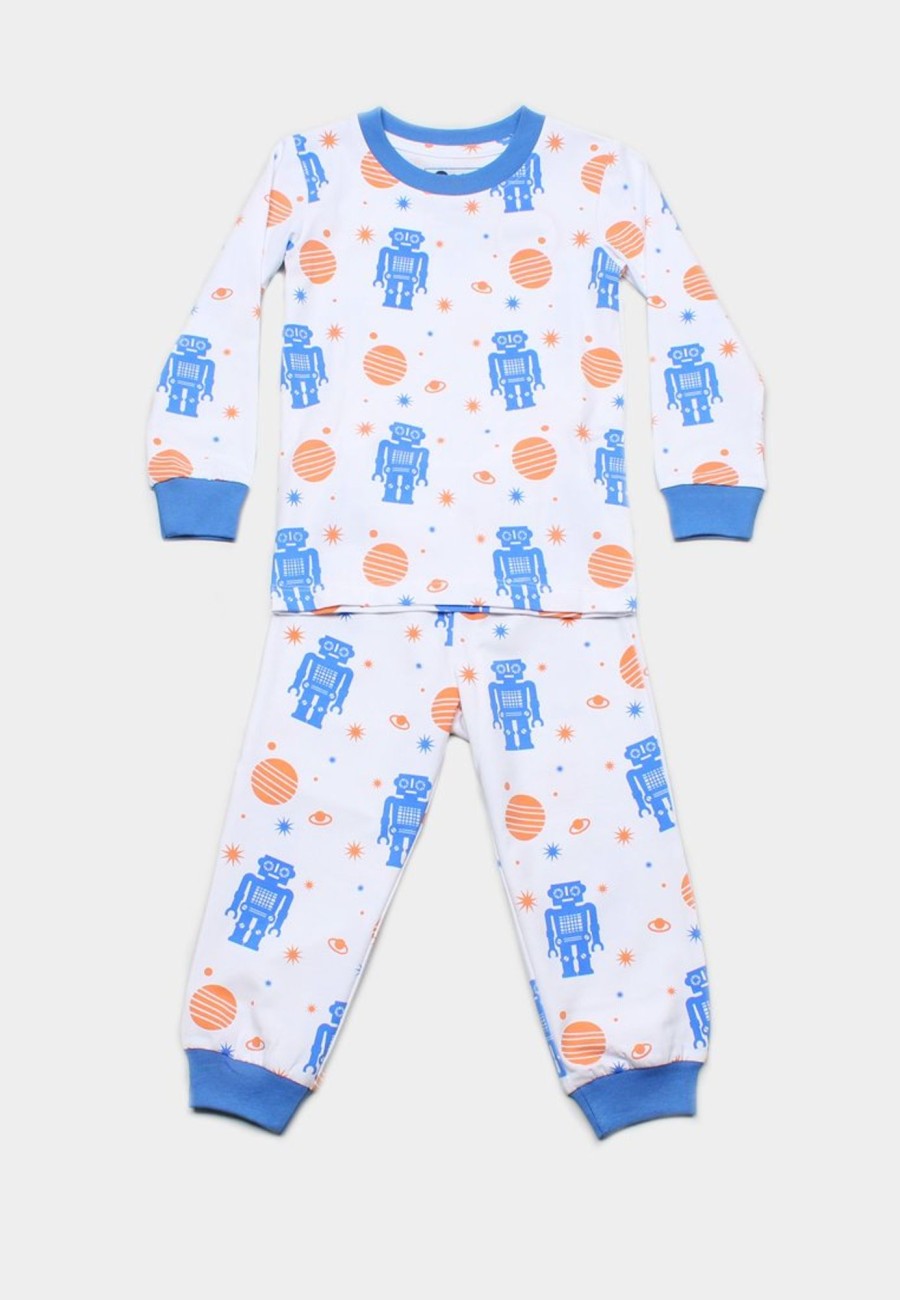 Kids Pyjamas moleyapparels | Robot Print Pyjamas Set White(Kids' Pyjamas)