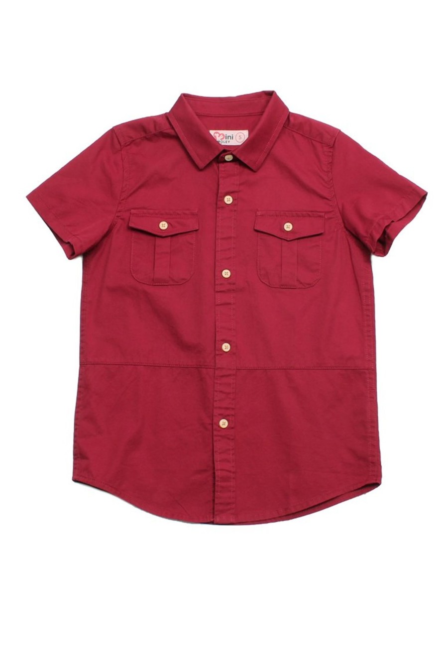 Matching Sets moleyapparels | Classic Double Pocket Short Sleeve Boy'S Shirt Red