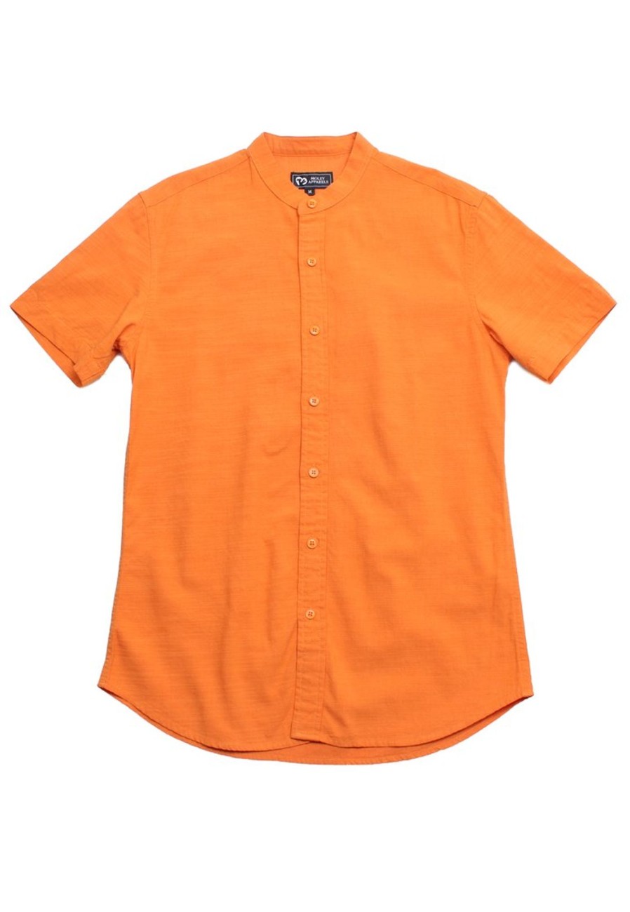 Men moleyapparels | Linen Premium Mandarin Collar Short Sleeve Men'S Shirt Orange