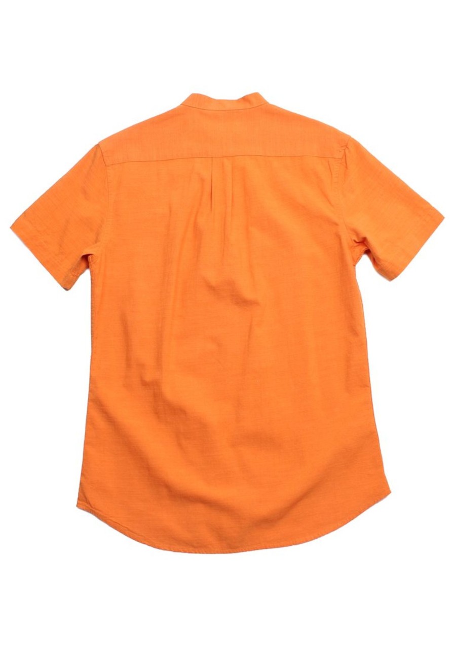 Men moleyapparels | Linen Premium Mandarin Collar Short Sleeve Men'S Shirt Orange