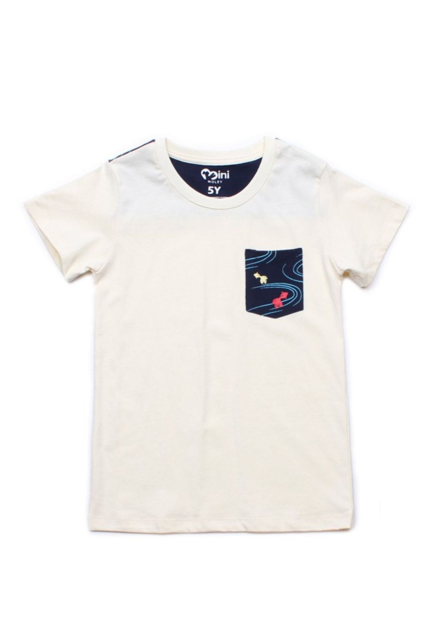 Matching Sets moleyapparels | Fish Print Panel T-Shirt Cream (Boy'S T-Shirt)