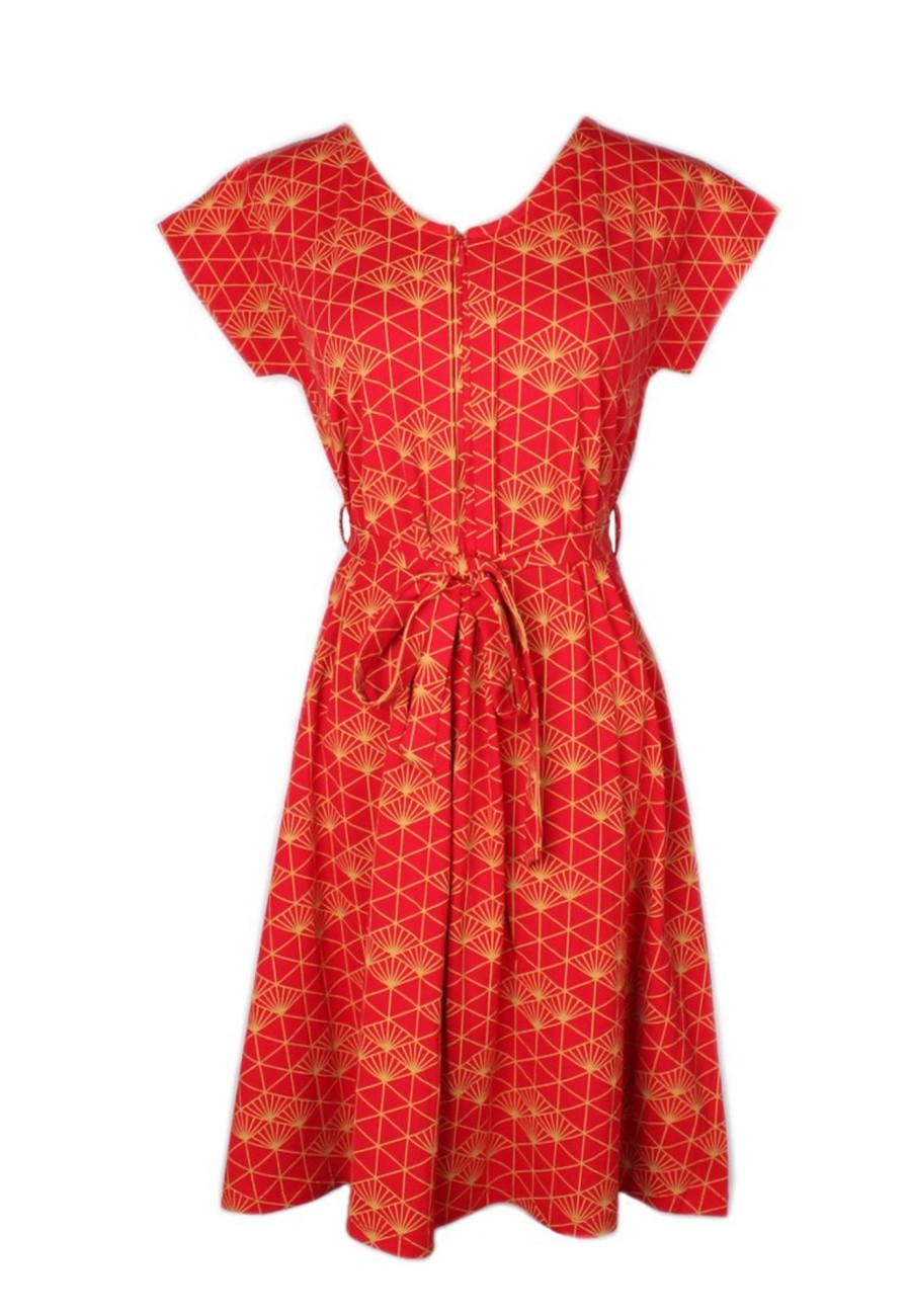 Ladies moleyapparels | Japanese Sunray Print Nursing Flare Dress Red (Ladies' Dress)