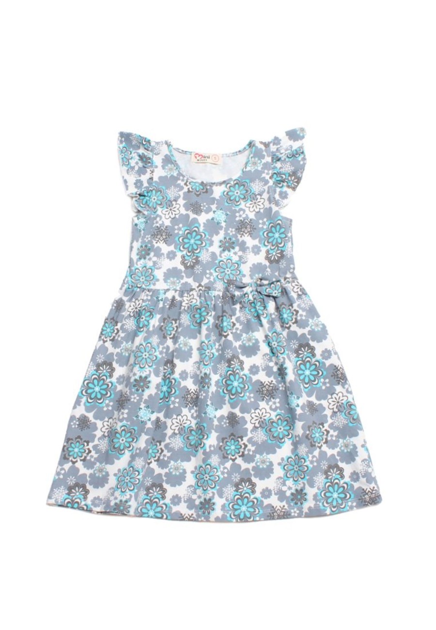 Girls moleyapparels | Floral Print With Ribbon Dress Blue (Girl'S Dress)