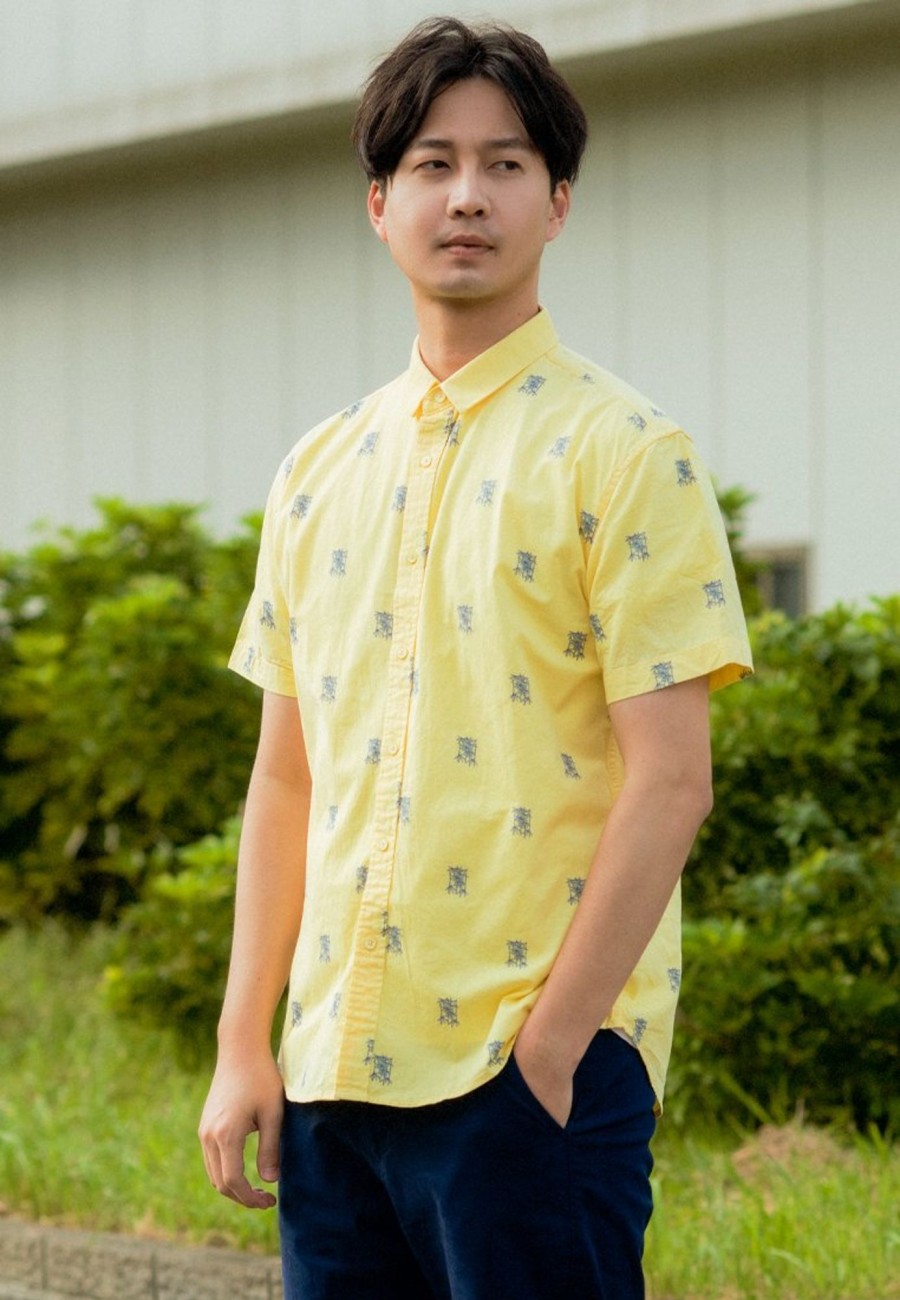 Matching Sets moleyapparels | Bamboo Print Short Sleeve Shirt Yellow (Men'S Shirt)