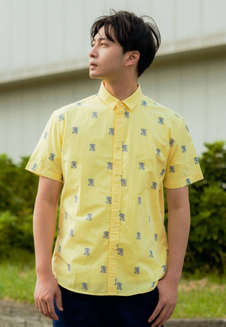 Matching Sets moleyapparels | Bamboo Print Short Sleeve Shirt Yellow (Men'S Shirt)