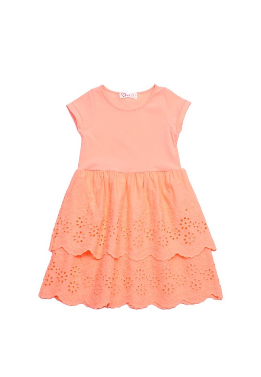 Girls moleyapparels | Eyelet Layered Premium Girl'S Dress Pink