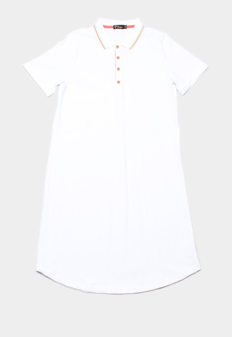 Ladies moleyapparels | Tri Tipped Polo Shift Dress White (Ladies' Dress)