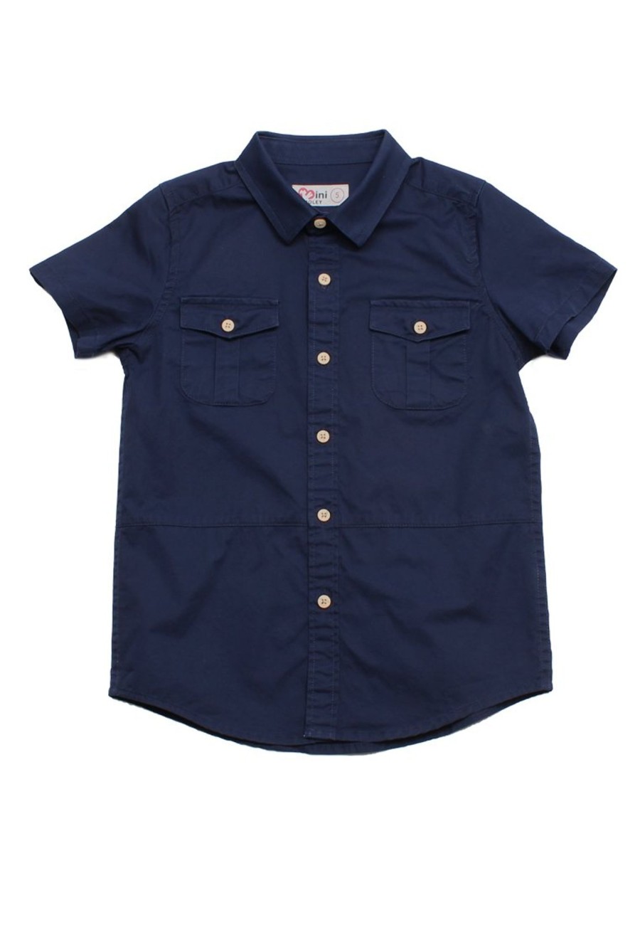 Matching Sets moleyapparels | Classic Double Pocket Short Sleeve Boy'S Shirt Navy