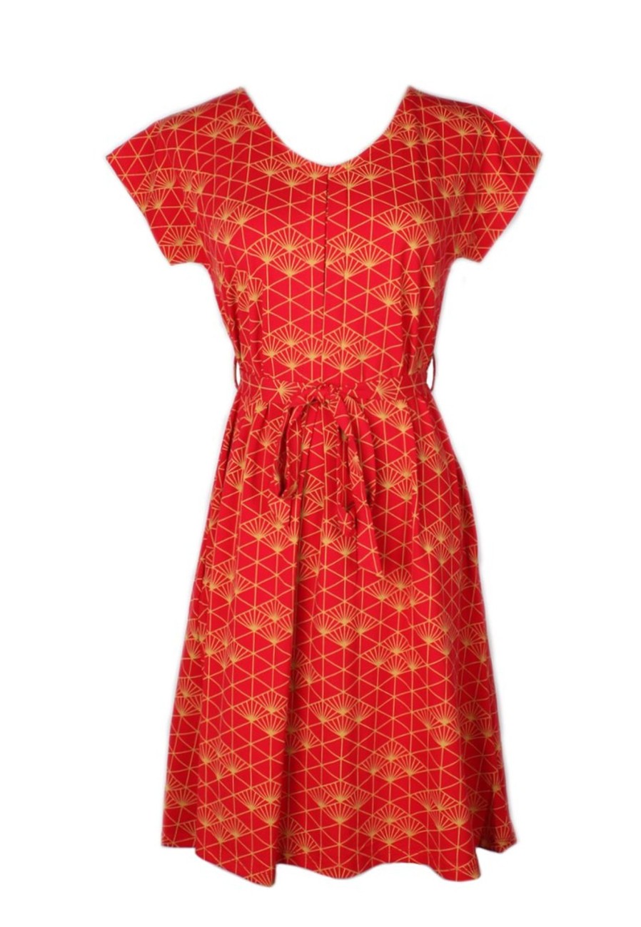 Matching Sets moleyapparels | Japanese Sunray Print Flare Dress Red (Ladies' Dress)