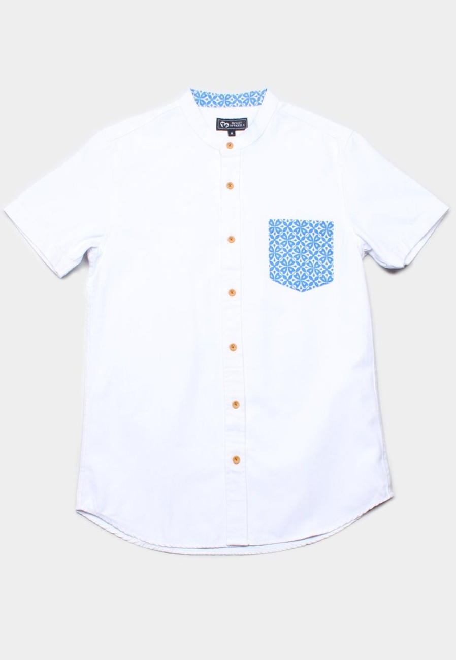 Men moleyapparels | Batik Pocket Short Sleeve Shirt White (Men'S Shirt)